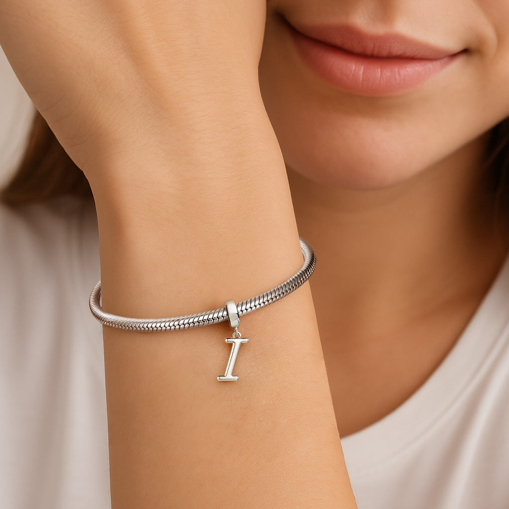 Gnoce "I am Unique" Letter I 925 Sterling Silver Dangling Charm Fit for Bracelet, Choker, Necklace_3
