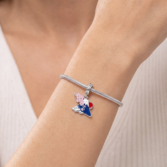 Gnoce Mount Fuji Cherry Blossom Clasp Dangle Charm Platinum-plated Silver Blend_2