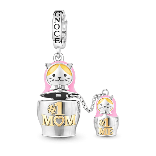 Gnoce Mother & Child Matryoshka Engravable Pendant Dangle Charm Platinum-plated Silver Blend_2