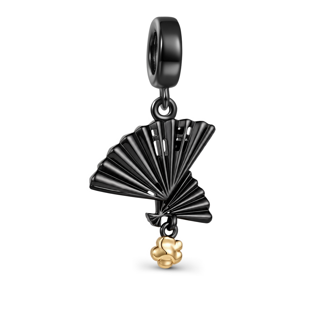 Gnoce Japanese-style Peach Blossom Fan Dangle Charm Platinum-plated Silver Blend_5