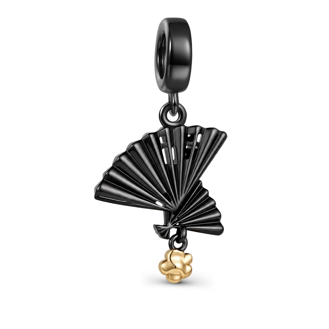 Gnoce Japanese-style Peach Blossom Fan Dangle Charm Platinum-plated Silver Blend_5