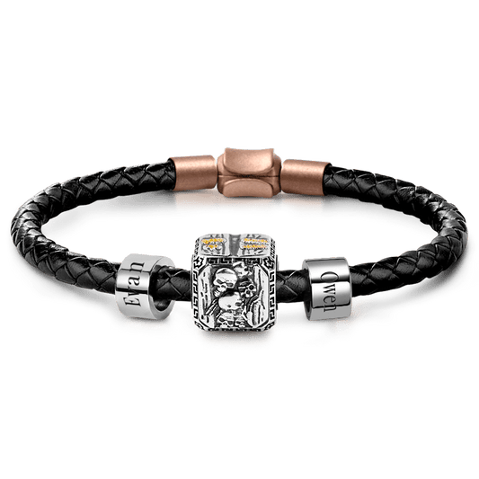 Hell's Gate Vintage Bead & Customized Classic Beads S925 Sterling Silver with Gift Copper Black Leather Men's Bracelet Jewelry for Men_1
