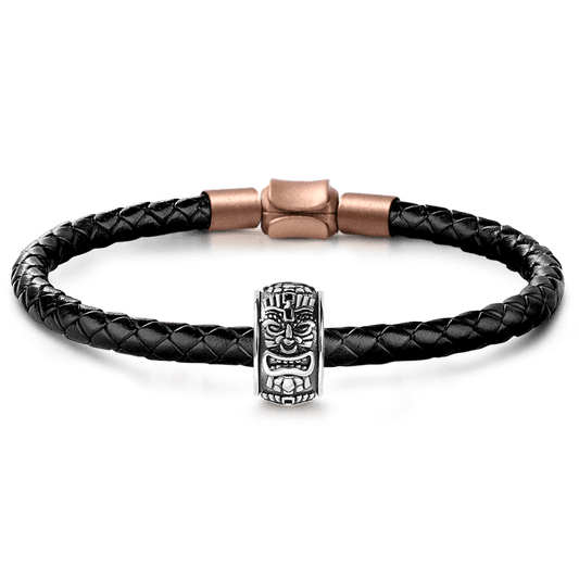 Indian Chiefs Men's Vintage Bead S925 Sterling Silver with Gift Copper Black Leather Men's Bracelet Jewelry for Men_1