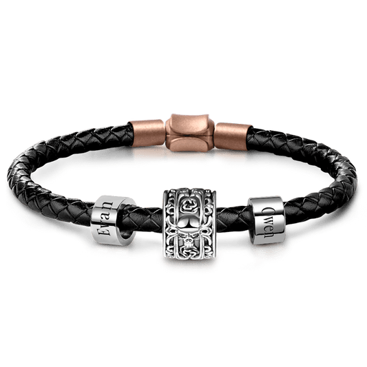 Skull & Rose Vintage Bead & Customized Classic Beads S925 Sterling Silver with Gift Copper Black Leather Men's Bracelet Jewelry for Men_1