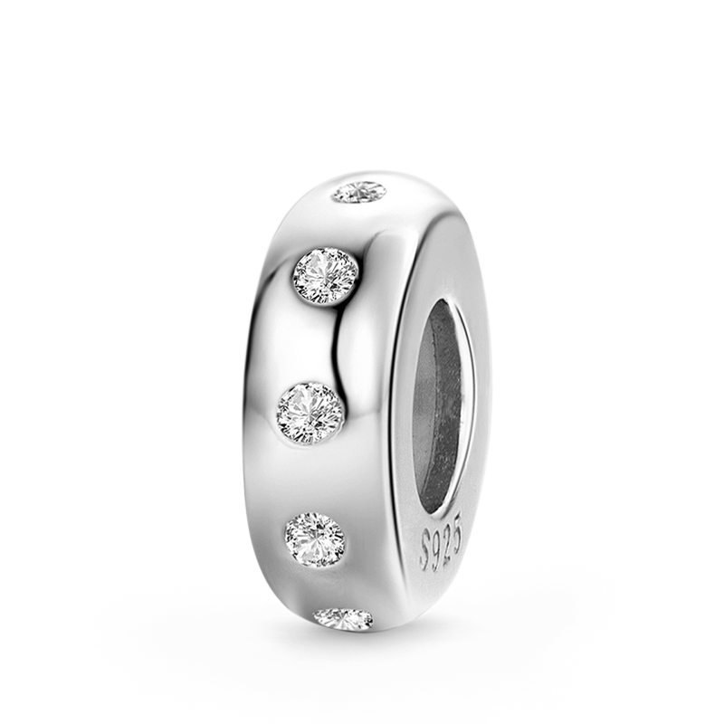 Gnoce Sparkling Stopper for Charm Bracelets 925 Sterling Silver Inlaid with Clear Gemstones_1