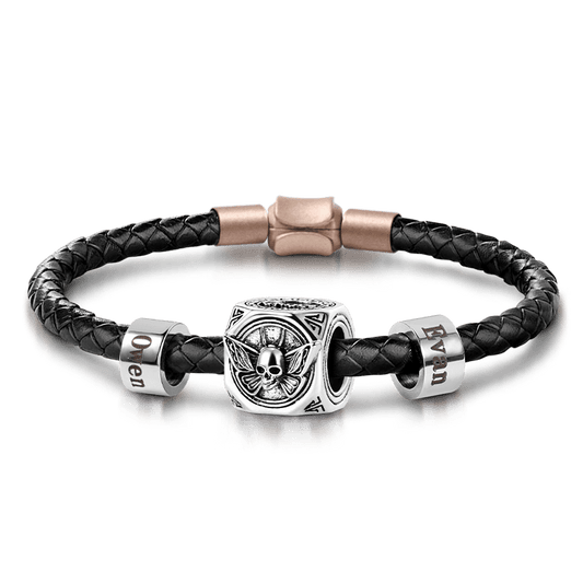 Skull Butterfly Charm Vintage Bead & Customized Classic Beads S925 Sterling Silver with Gift Copper Black Leather Men's Bracelet Jewelry for Men_1