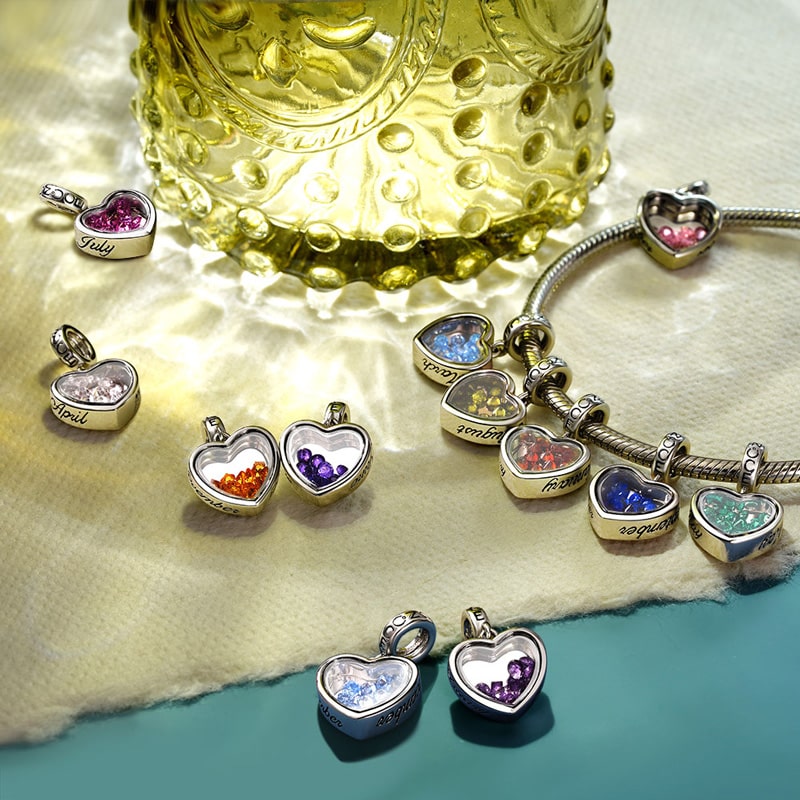 Gnoce Feb.Birthstone Heart Personalized Photo Pendant Dangle Charm_2