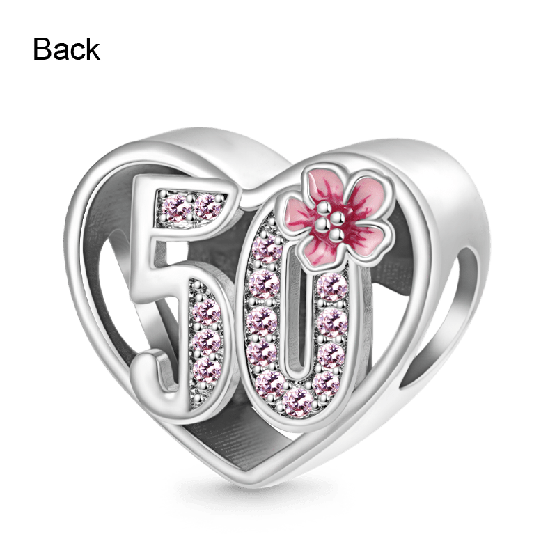 Gnoce Fabulous 50th Birthday Heart Charm Platinum-plated Silver Blend_2