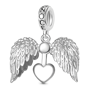 Gnoce Angel Wings Heart Engravable Charm Platinum-plated Silver Blend
