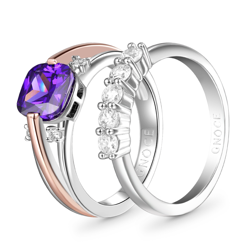 Gnoce Amethyst Princess Cut Stackable Ring Set_2