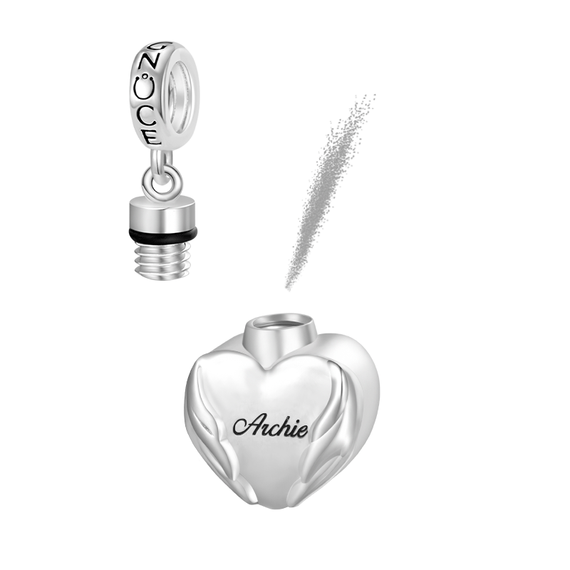 Gnoce Engravable Wings Heart Urn Ashes Charm Platinum-plated Silver Blend_1