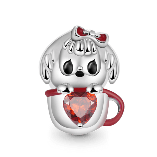 Cute Teacup Dog Embraces Heart Gemstone Charm Bead 925 Sterling Silver_1