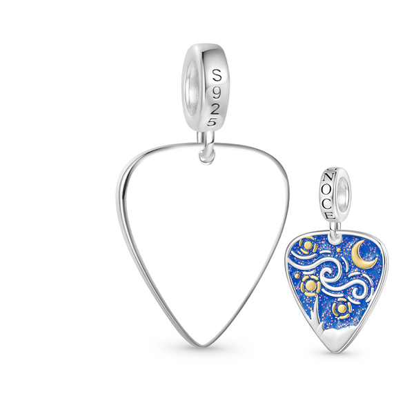 Gnoce Engravable Starry Sky Guitar Pick Charm Platinum-plated Silver Blend