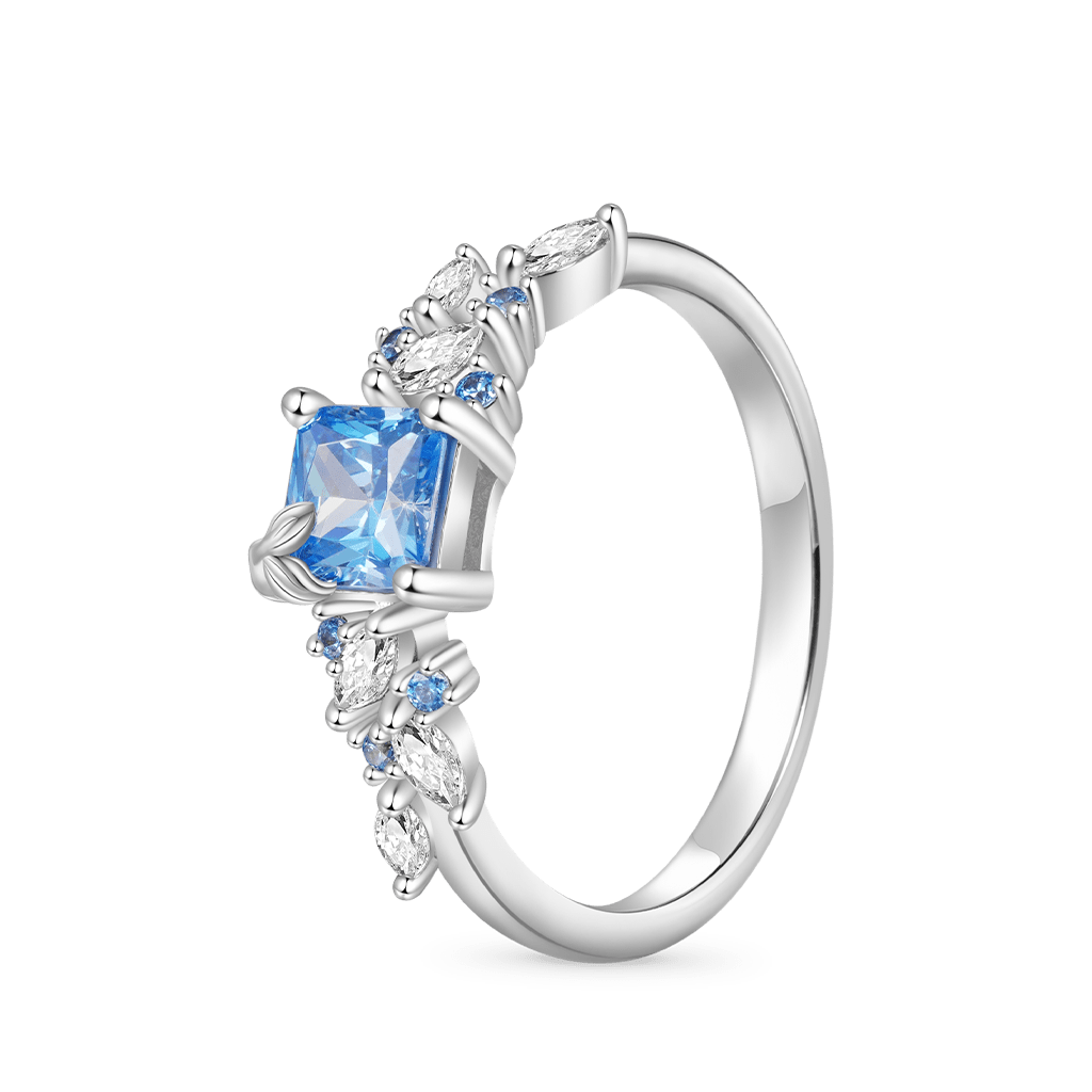 Gnoce Aquamarine Square Chamfer Cut Leafs Rings_2