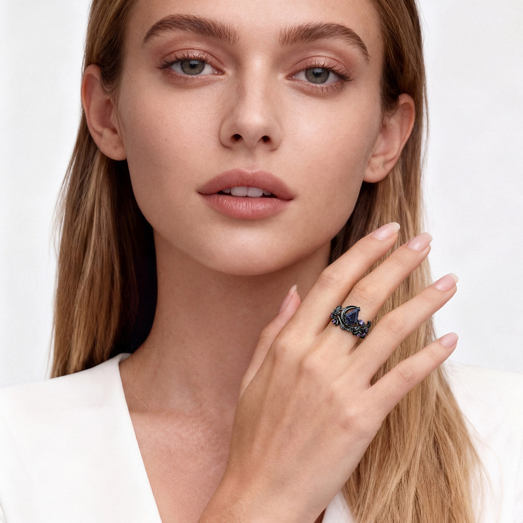 Gnoce Gothic Crescent Moon Engagement Ring Set_3