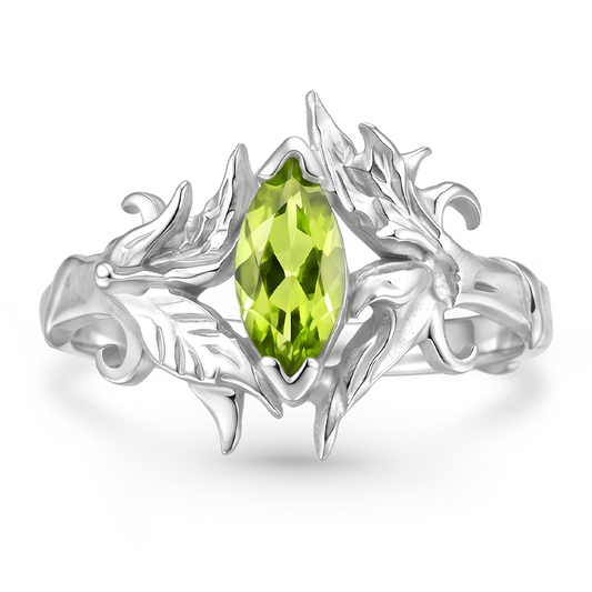 Gnoce Leaf & Vine Marquise-Cut Engagement Ring Platinum-plated Silver Blend_1