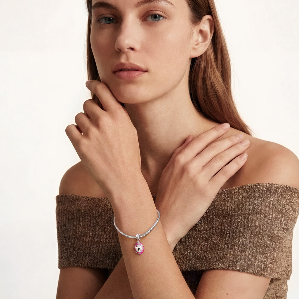 Gnoce Open Mouth Heart Engravable Charm Platinum-plated Silver Blend_4