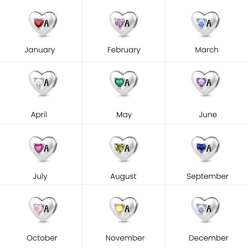 Gnoce Heart Customized Initial Birthstone Charm Platinum-plated Silver Blend_7