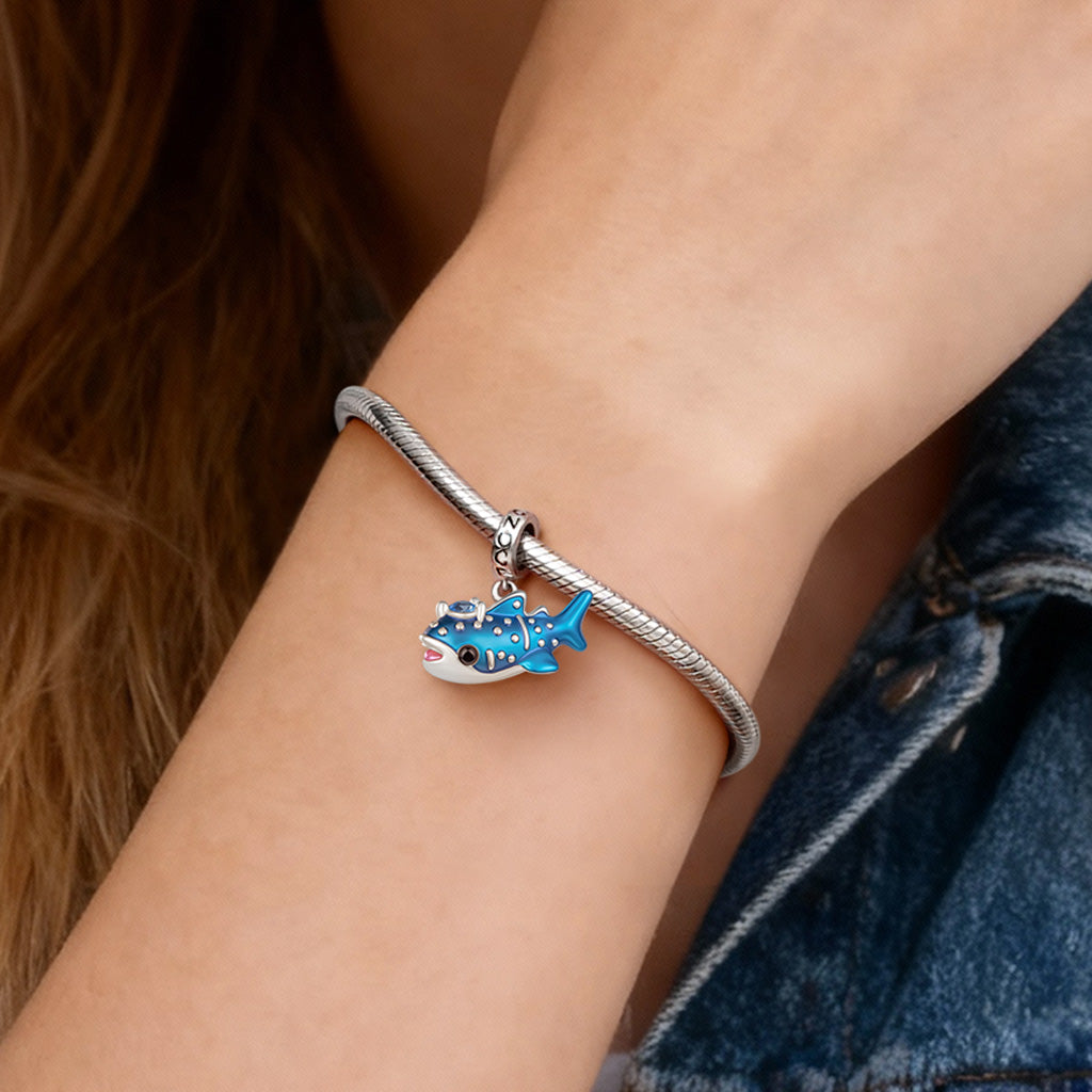 Gnoce Blue Whale Shark Charm Platinum-plated Silver Blend_2
