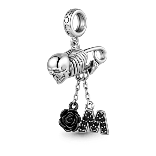Gnoce Skull Pin Initials Engravable Dangle Charm Platinum-plated Silver Blend_1