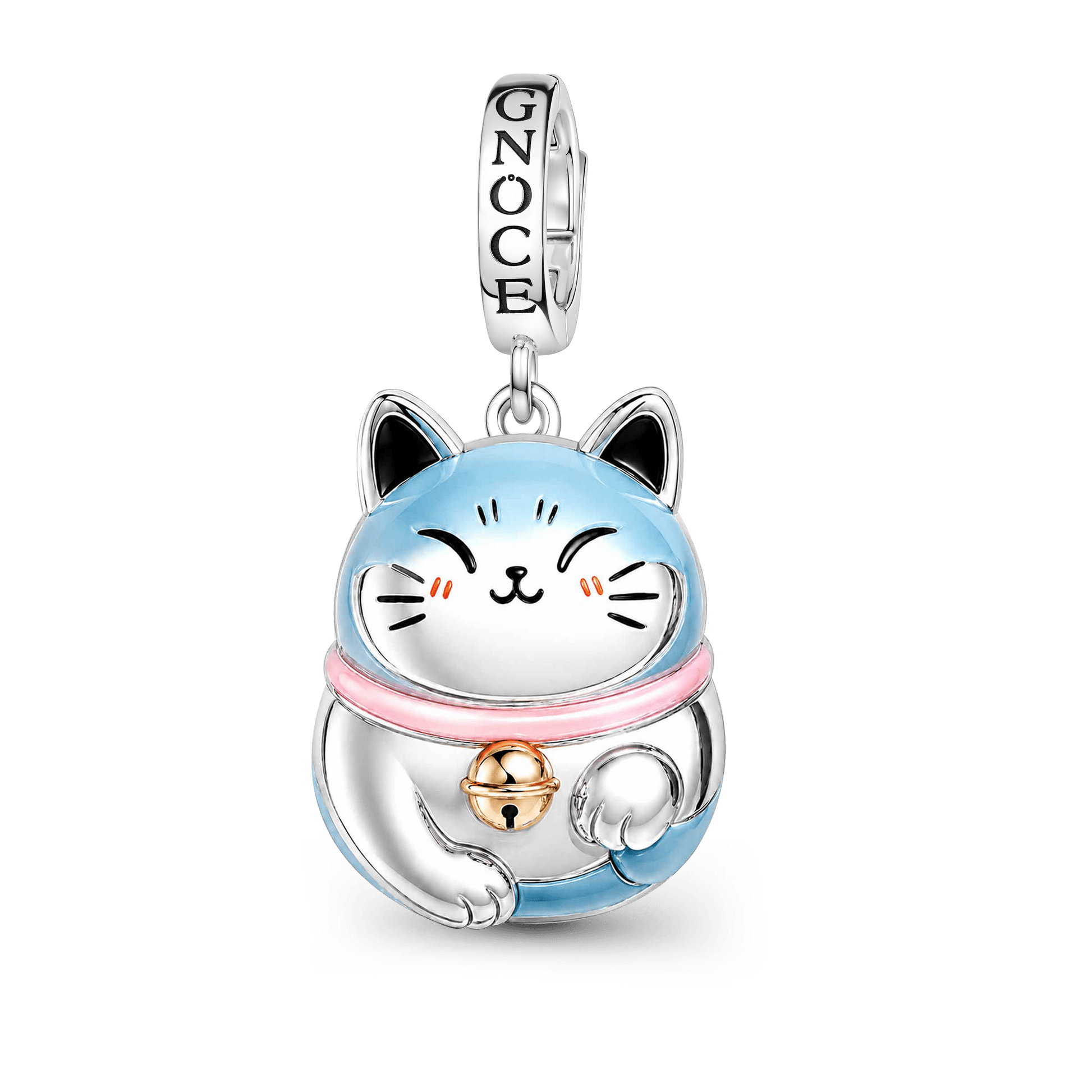 Gnoce Lucky Cat Clasp Dangle Charm Platinum-plated Silver Blen_6