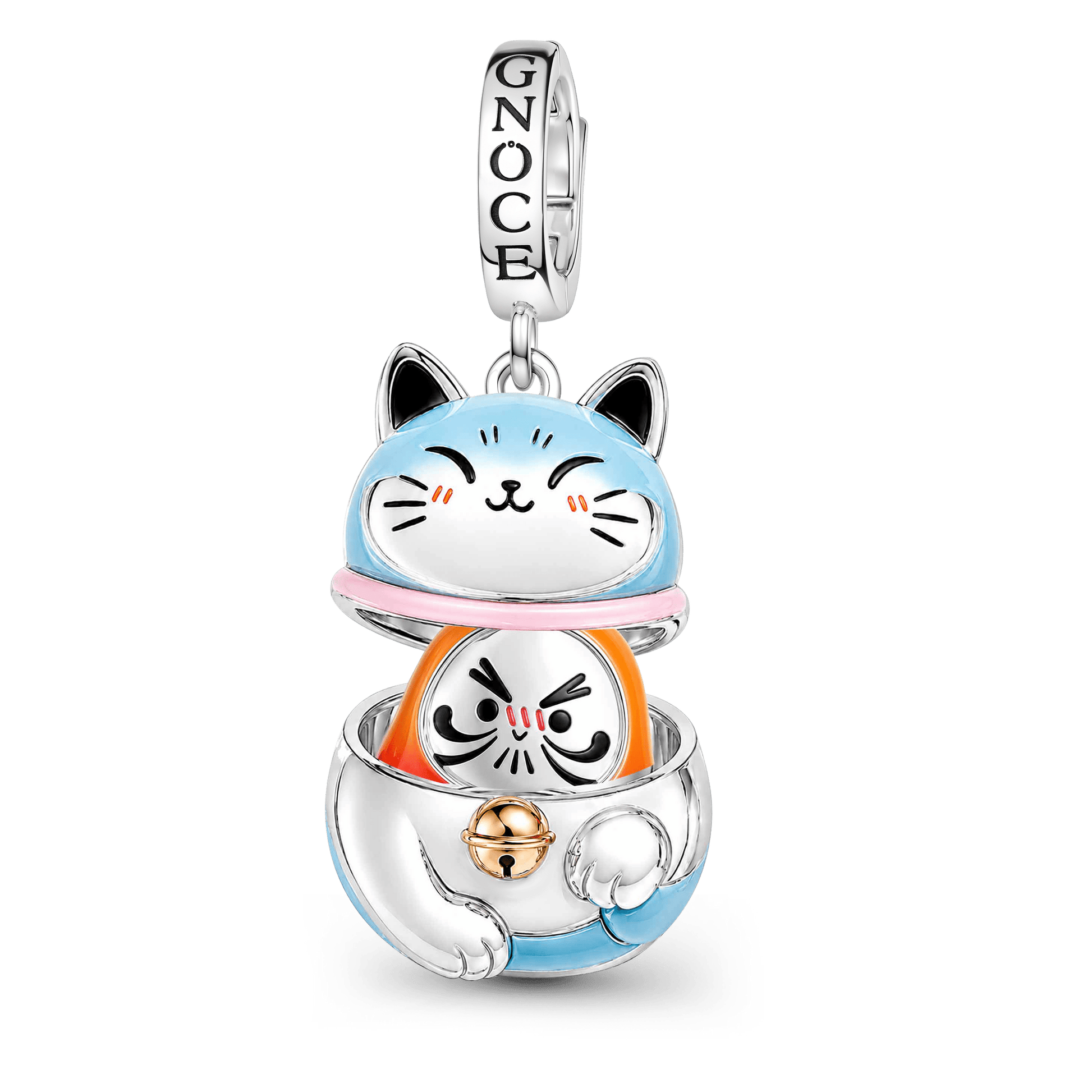 Gnoce Lucky Cat Clasp Dangle Charm Platinum-plated Silver Blen_2