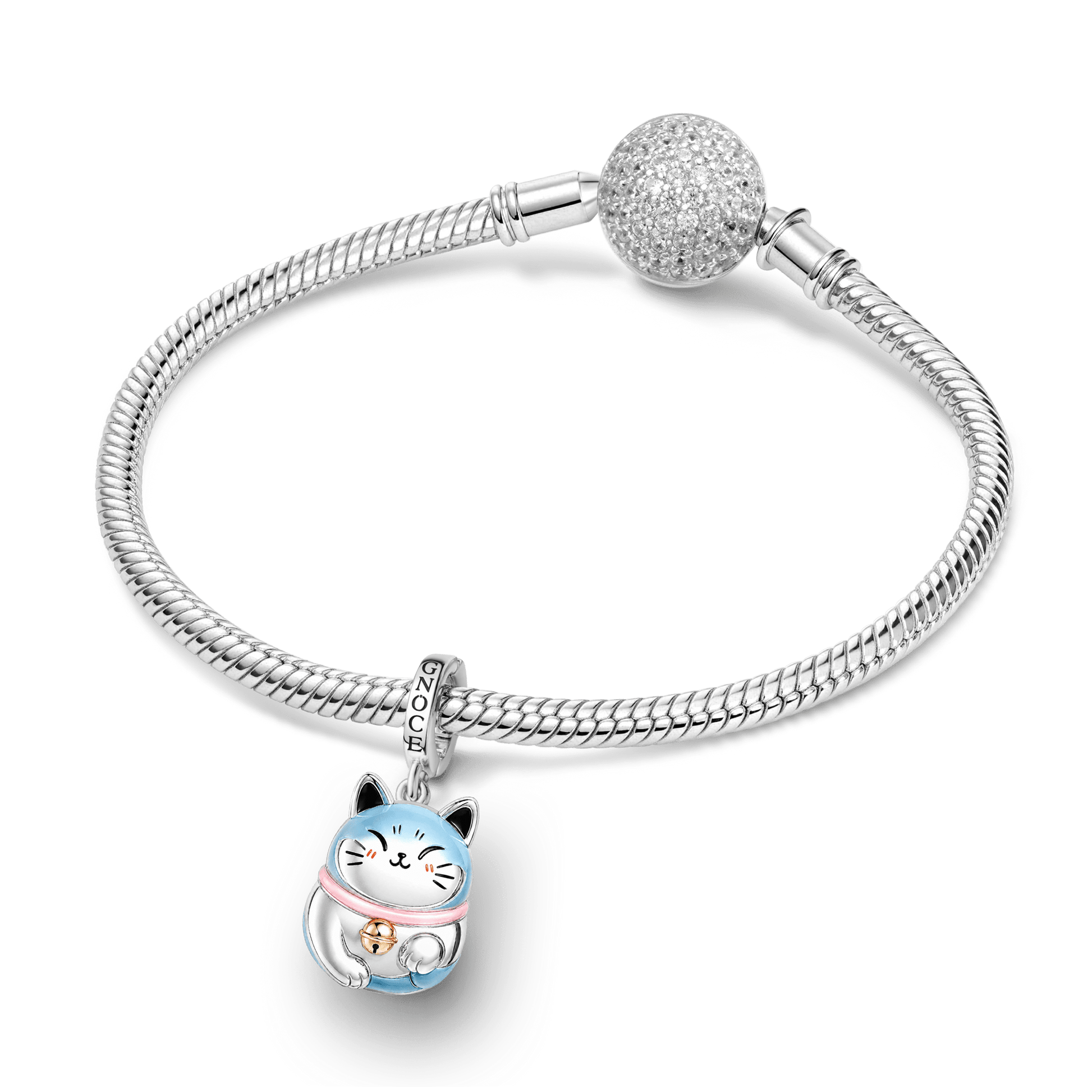 Gnoce Lucky Cat Clasp Dangle Charm Platinum-plated Silver Blen_4