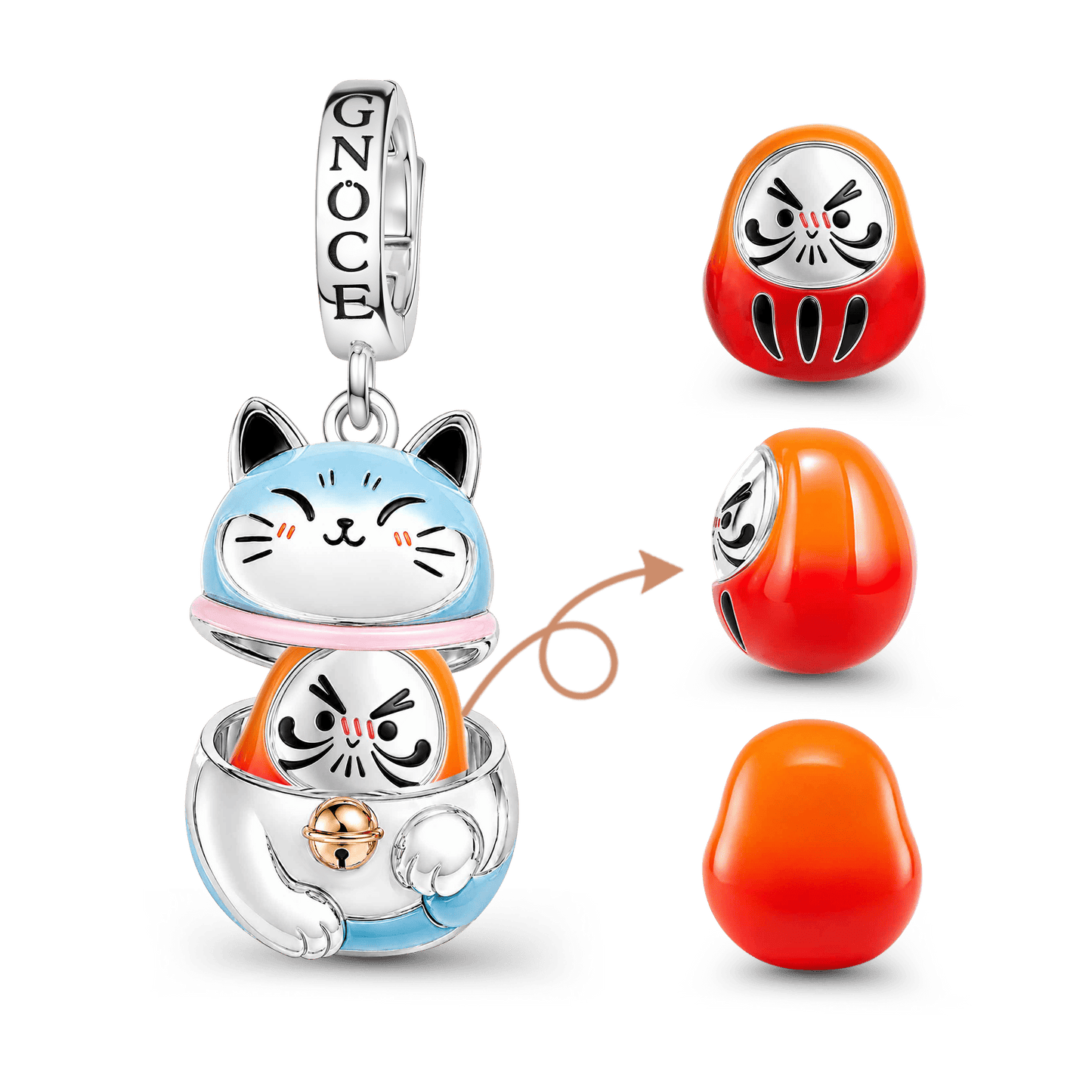 Gnoce Lucky Cat Clasp Dangle Charm Platinum-plated Silver Blen_7