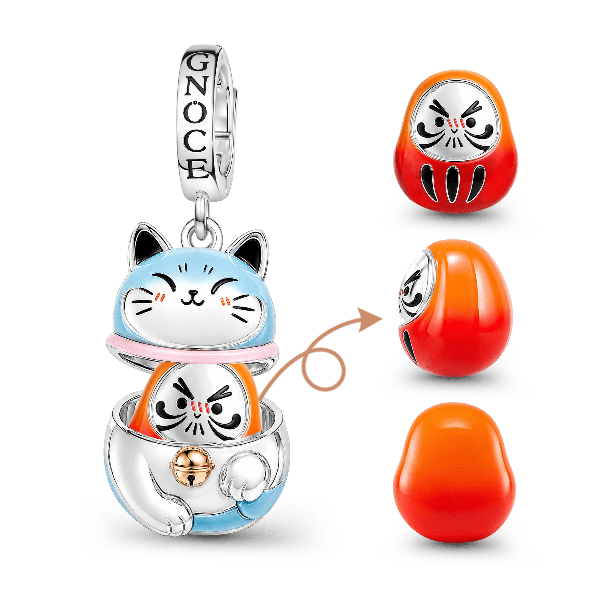 Gnoce Lucky Cat Clasp Dangle Charm Platinum-plated Silver Blen_7