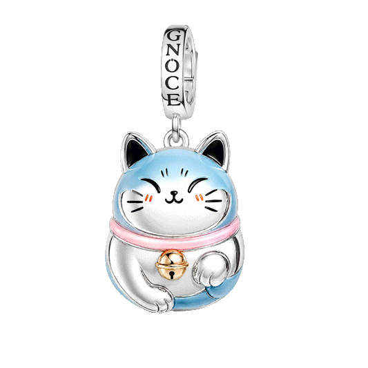 Gnoce Lucky Cat Clasp Dangle Charm Platinum-plated Silver Blen_1