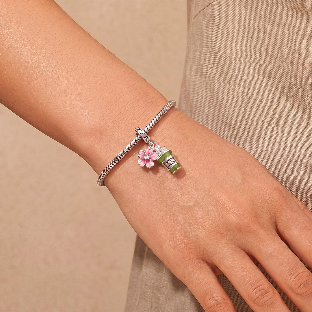 Gnoce Milk Tea Cherry Blossom Clasp Dangle Charm Platinum-plated Silver Blend_2
