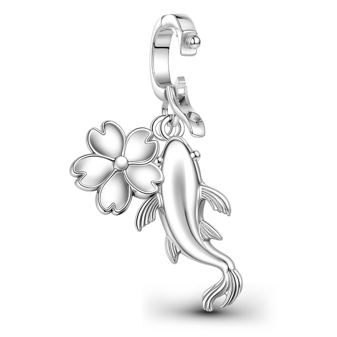 Gnoce Koi Fish Cherry Blossom Clasp Dangle Charm Platinum-plated Silver Blend_6