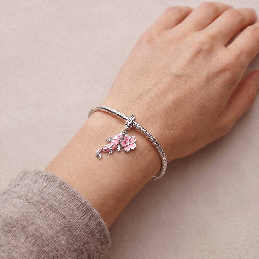 Gnoce Koi Fish Cherry Blossom Clasp Dangle Charm Platinum-plated Silver Blend_2