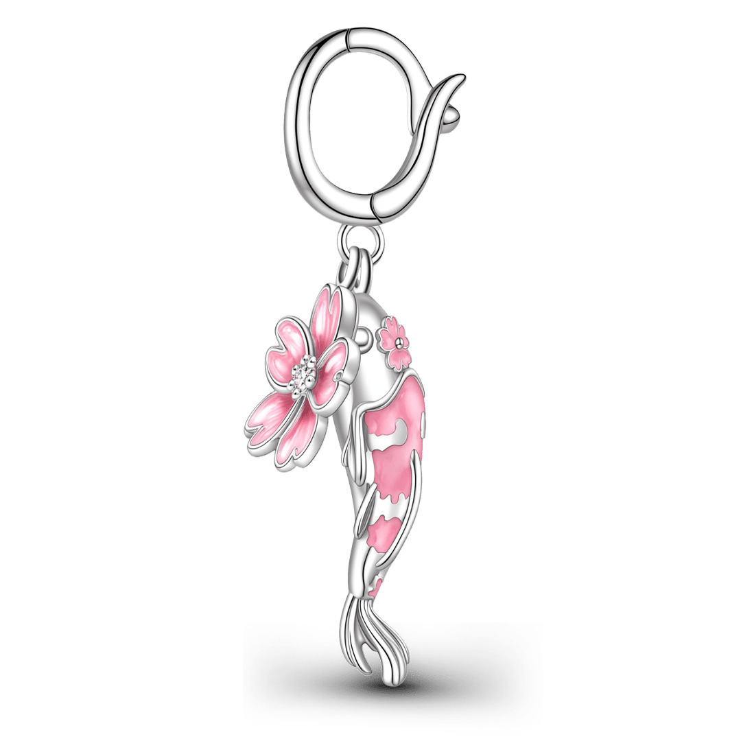 Gnoce Koi Fish Cherry Blossom Clasp Dangle Charm Platinum-plated Silver Blend_5