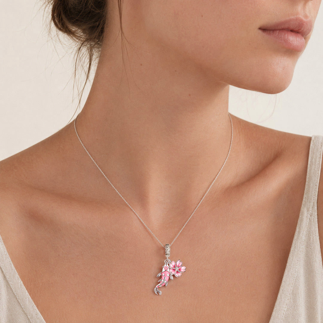 Gnoce Koi Fish Cherry Blossom Clasp Dangle Charm Platinum-plated Silver Blend_4