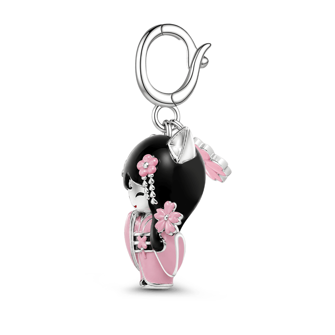 Gnoce Japanese Kokeshi Girl Clasp Dangle Charm Platinum-plated Silver Blend_6