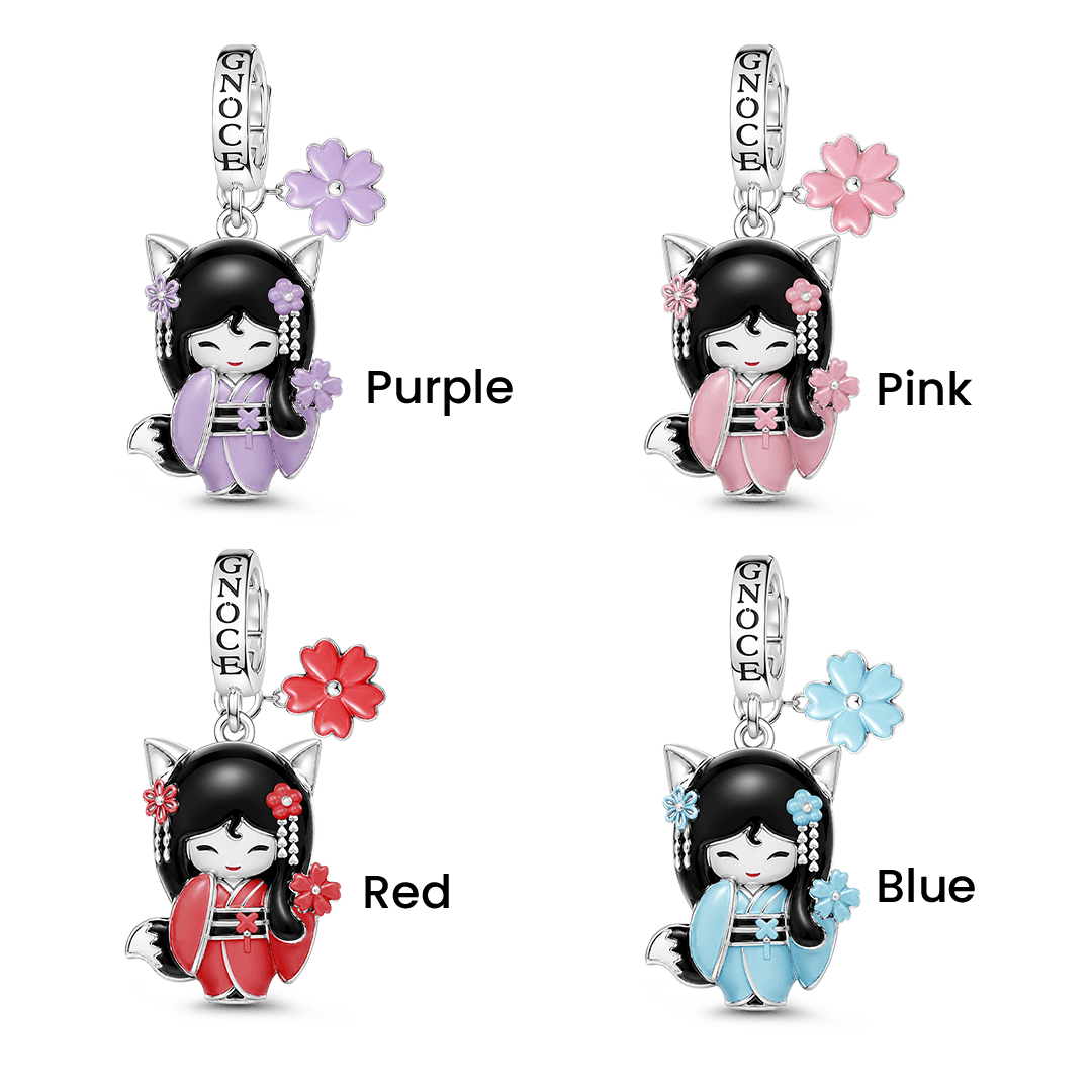 Gnoce Japanese Kokeshi Girl Clasp Dangle Charm Platinum-plated Silver Blend_2