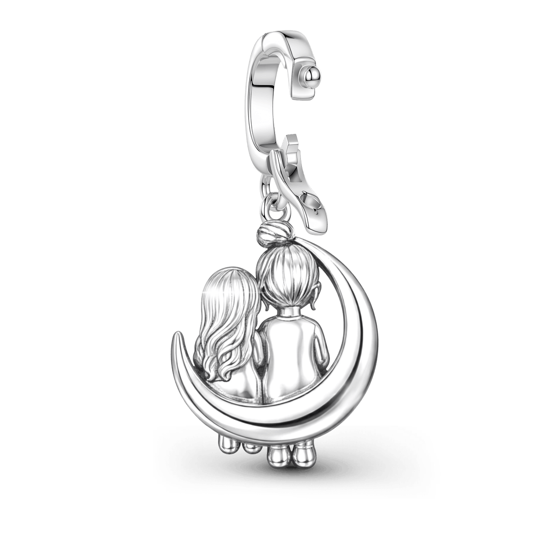 Gnoce Mother's Day Moon Mother-Daughter Pendant Dangle Charm Platinum-plated Silver Blend_6