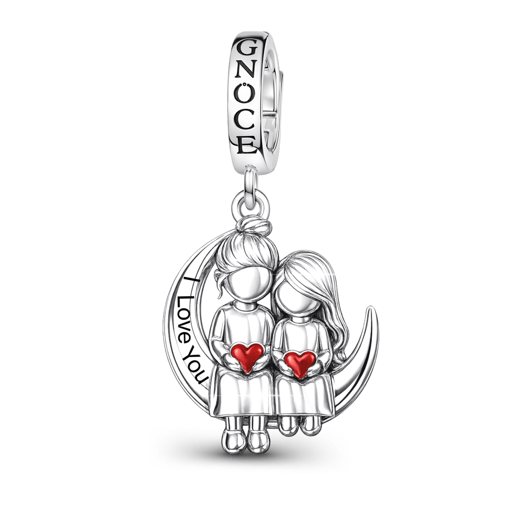 Gnoce Mother's Day Moon Mother-Daughter Pendant Dangle Charm Platinum-plated Silver Blend_1