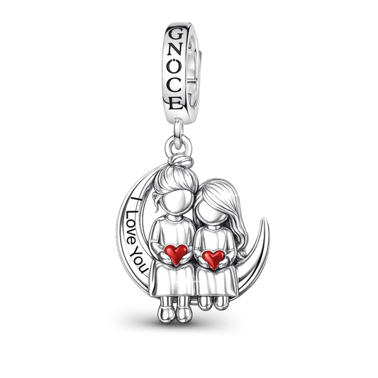 Gnoce Mother's Day Moon Mother-Daughter Pendant Dangle Charm Platinum-plated Silver Blend_1