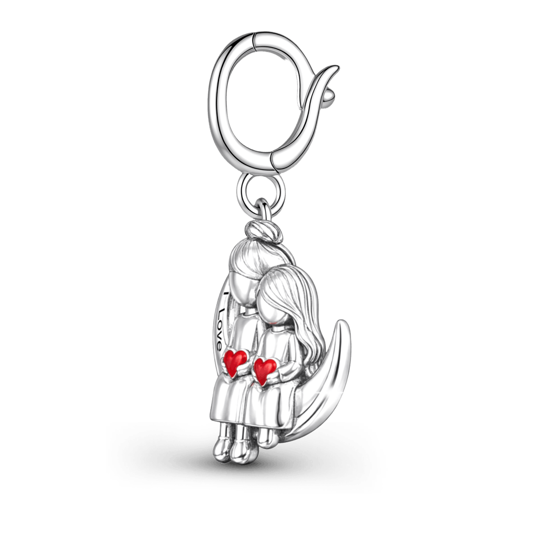 Gnoce Mother's Day Moon Mother-Daughter Pendant Dangle Charm Platinum-plated Silver Blend_5