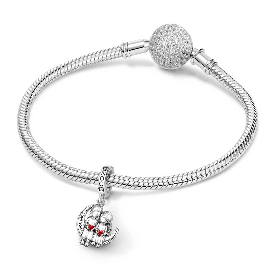 Gnoce Mother's Day Moon Mother-Daughter Pendant Dangle Charm Platinum-plated Silver Blend_3
