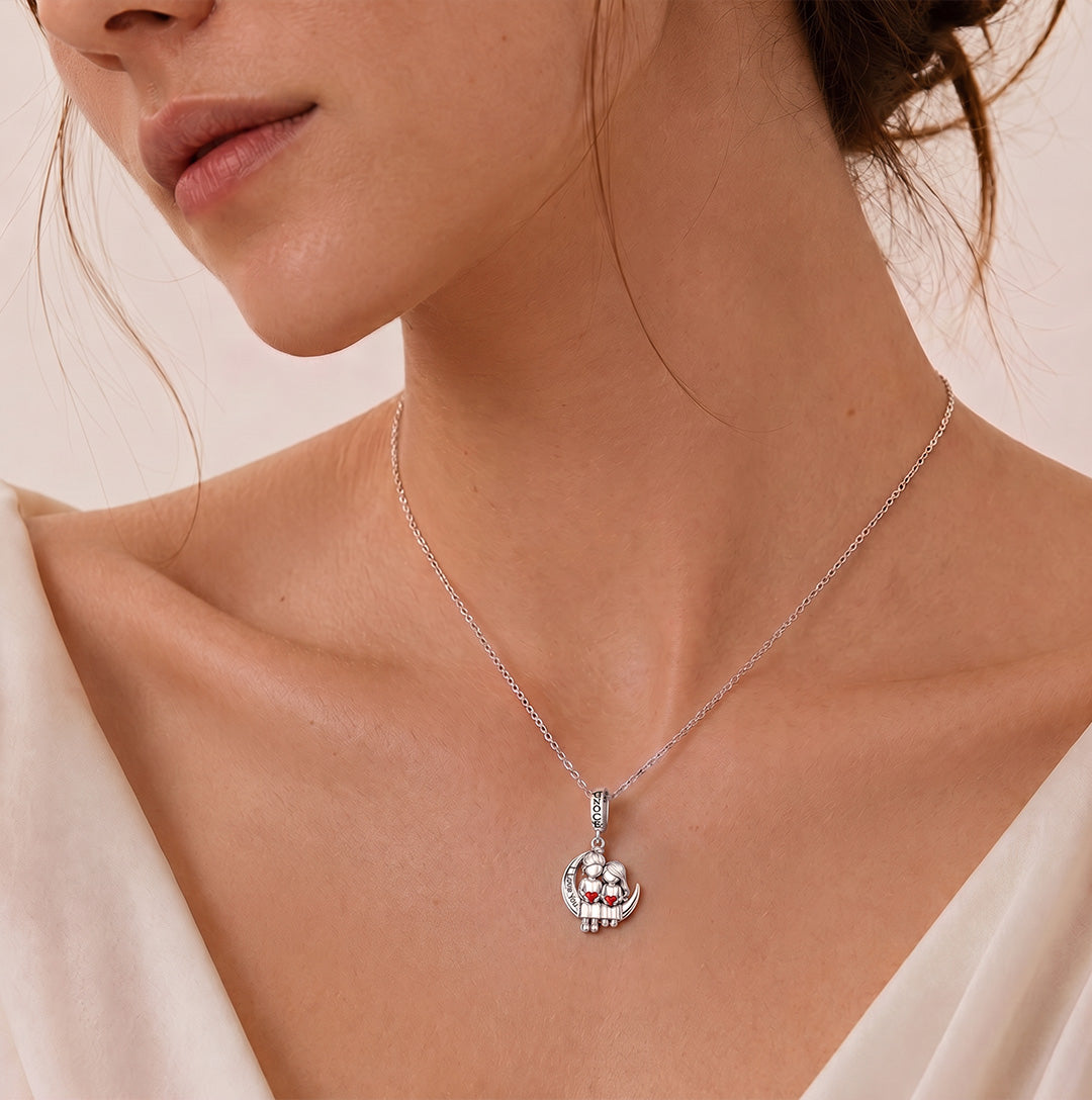 Gnoce Mother's Day Moon Mother-Daughter Pendant Dangle Charm Platinum-plated Silver Blend_4