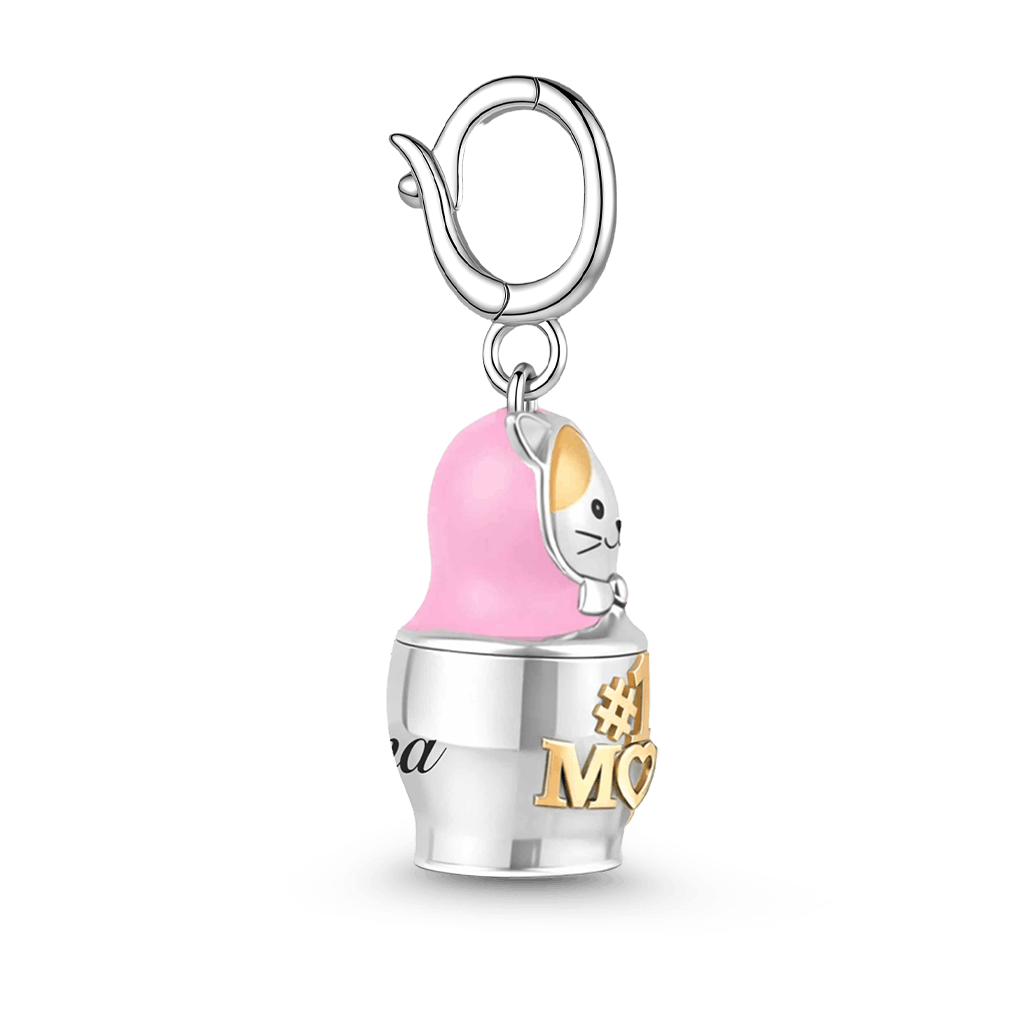 Gnoce Mother & Child Matryoshka Engravable Pendant Dangle Charm Platinum-plated Silver Blend_7