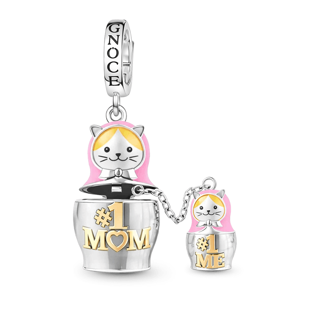 Gnoce Mother & Child Matryoshka Engravable Pendant Dangle Charm Platinum-plated Silver Blend_2