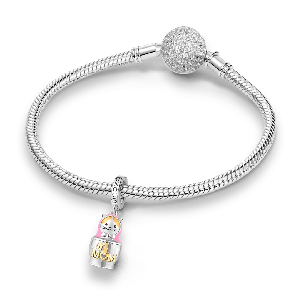 Gnoce Mother & Child Matryoshka Engravable Pendant Dangle Charm Platinum-plated Silver Blend_4