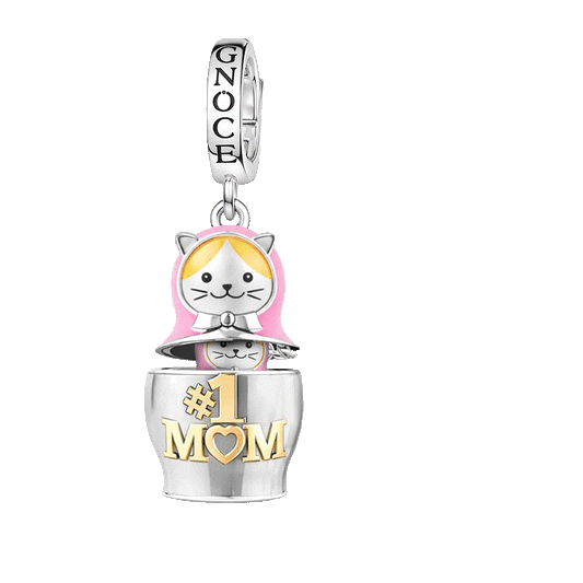 Gnoce Mother & Child Matryoshka Engravable Pendant Dangle Charm Platinum-plated Silver Blend_1