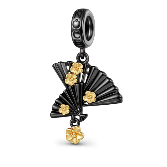 Gnoce Japanese-style Peach Blossom Fan Dangle Charm Platinum-plated Silver Blend_1