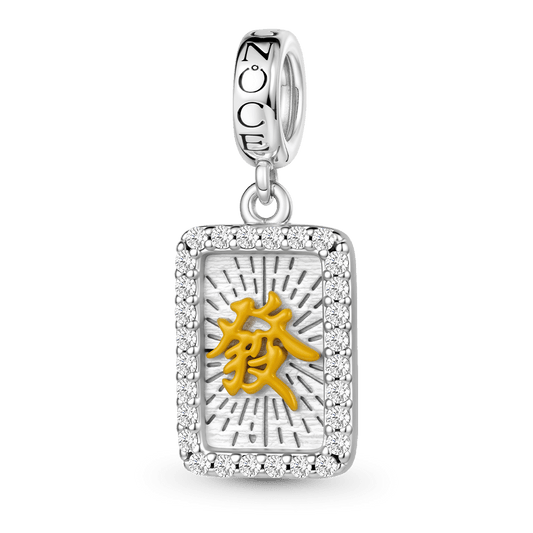 Gnoce Fortune "Fa" Mahjong Rectangle Dangle Charm Platinum-plated Silver Blend_1