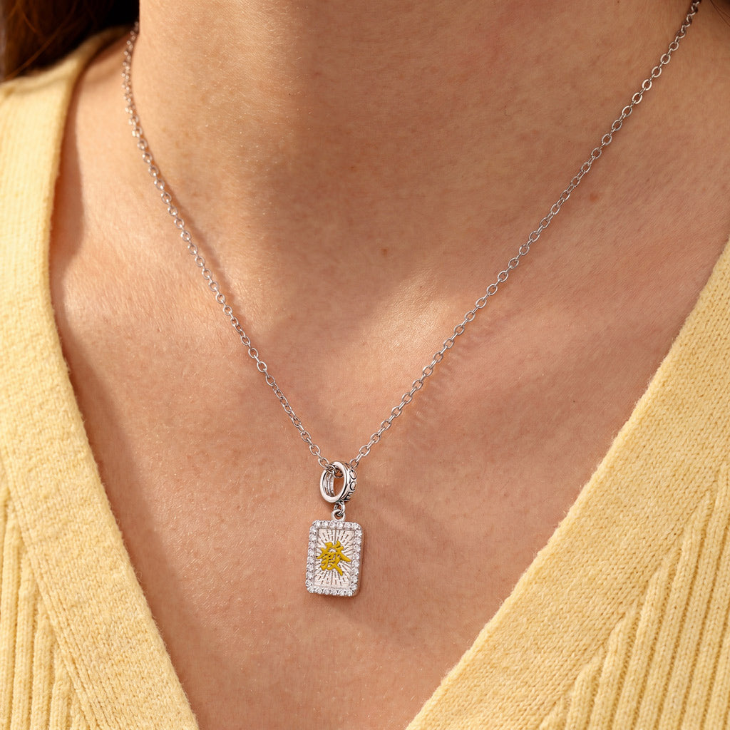 Gnoce Fortune "Fa" Mahjong Rectangle Dangle Charm Platinum-plated Silver Blend_2